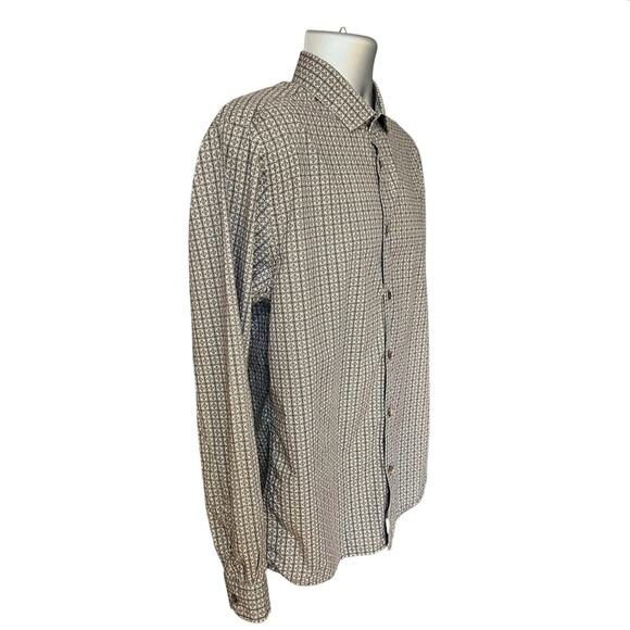 Stitch Note Neutral Geometric Egyptian Cotton Long Sleeve Button Down Size L - Picture 2 of 9